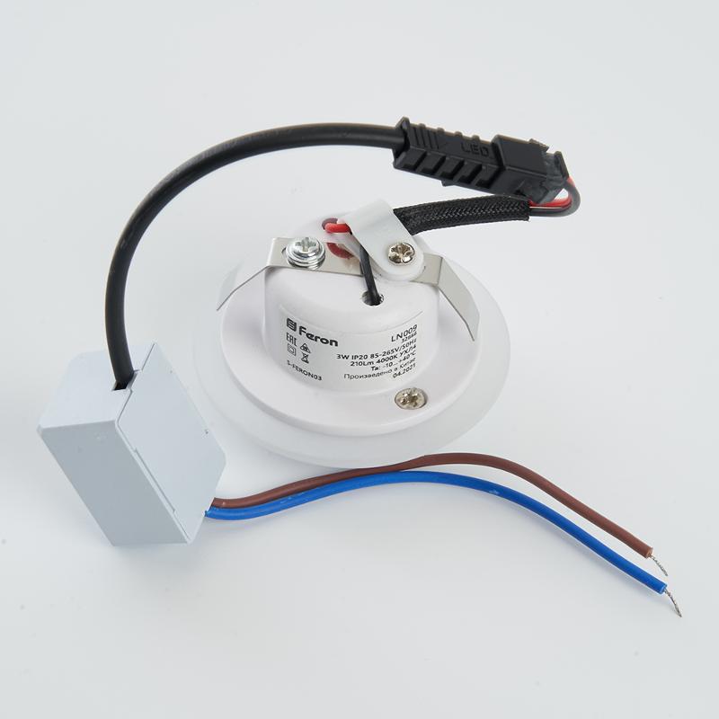 Светильник светодиодный встраиваемый для лестничной подсветки IP20 LN009 3W 210 Lm 4000К белый круг | 32666 | FERON — миниатюра 3