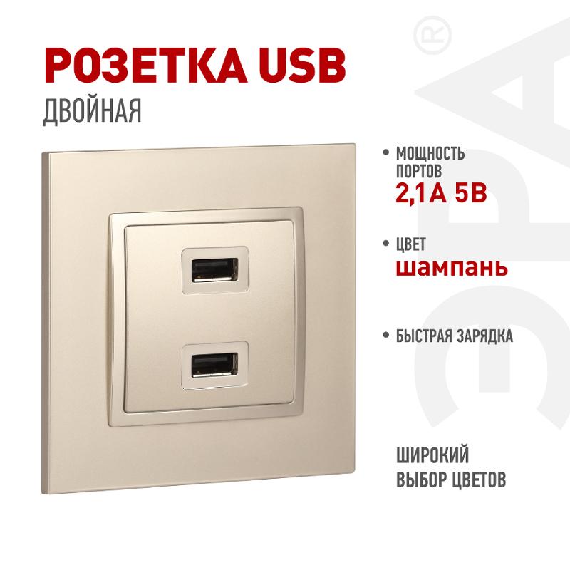 14-4110-04 Устройство зарядное USB, 230В/5В-2100мА, IP20, Эра Elegance, шампань | Б0034371 | ЭРА — ЭРА (Энергия света)