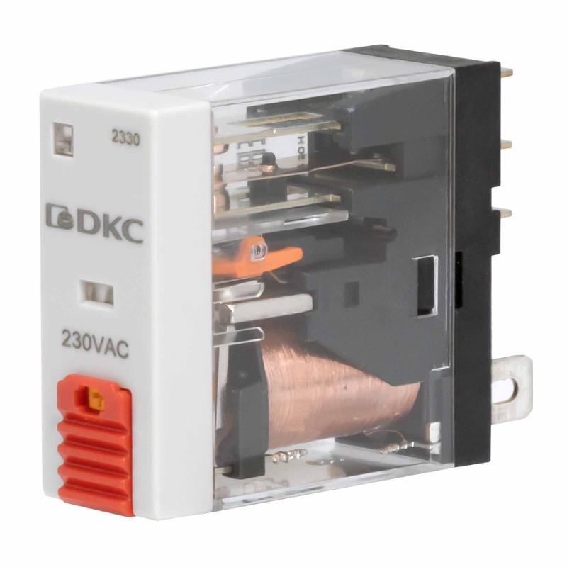 Реле миниатюрное промышленное, 1CO, ком. ток 12А, AgSnO2, напряжение 24V AC, опция: тест-кнопка+светодиод | IR-24AC-1CO-D | DKC — фото 1 | Sento