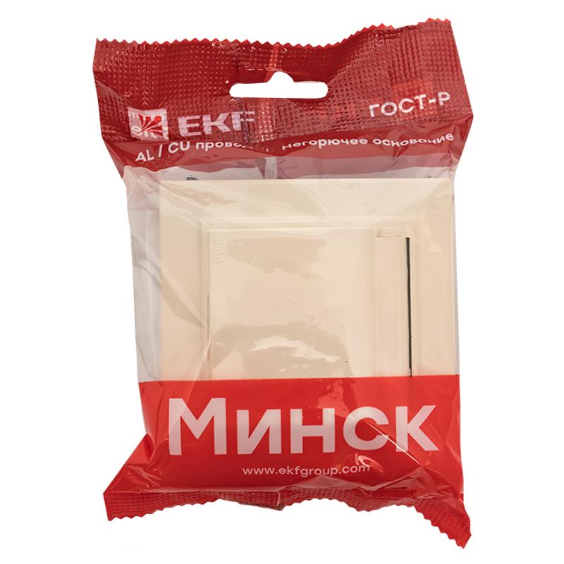 Минск Розетка 1-местная СП с/з с крышкой 16А бежевая с защ. штор. IP44  | ERR16-029-200-44 | EKF — миниатюра 7