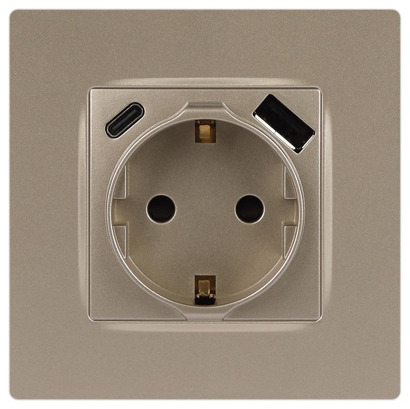 Розетка  Серия 12 12-4108-04 2P+E 16A-250В со шторками с USB type-A+C 5В-3А шампань | Б0067727 | ЭРА — миниатюра 4