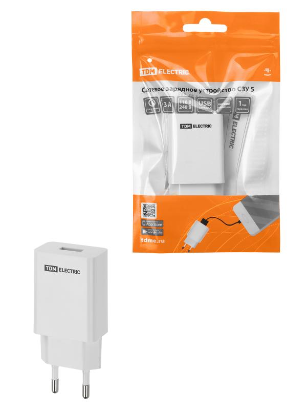 Сетевое зарядное устройство, СЗУ 5, Quick Charge 3.0, 3 А, 1 USB, белый, | SQ1810-0003 | TDM — TDM ELECTRIC