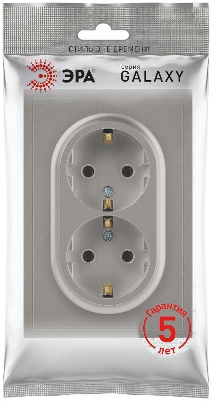 Розетка Galaxy 15-2104-07 с заземлением двойная 2X2P+E Schuko 16А-250В IP20 титан | Б0070689 | ЭРА — миниатюра 2