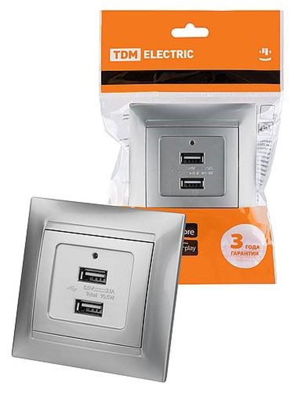 Розетка 2USB порт 2,1А 5В металлик "Лама"  | SQ1815-0241 | TDM — TDM ELECTRIC