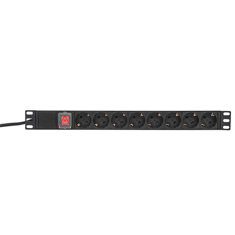 Блок розеток PDU TERACOM PRO 19" 1U 16А/250В 8 розеток Schuko 2 метра сечение 3x1,5 мм2 | TRP-HPD-LS-16A-8SH-2MSH | EKF — миниатюра 2