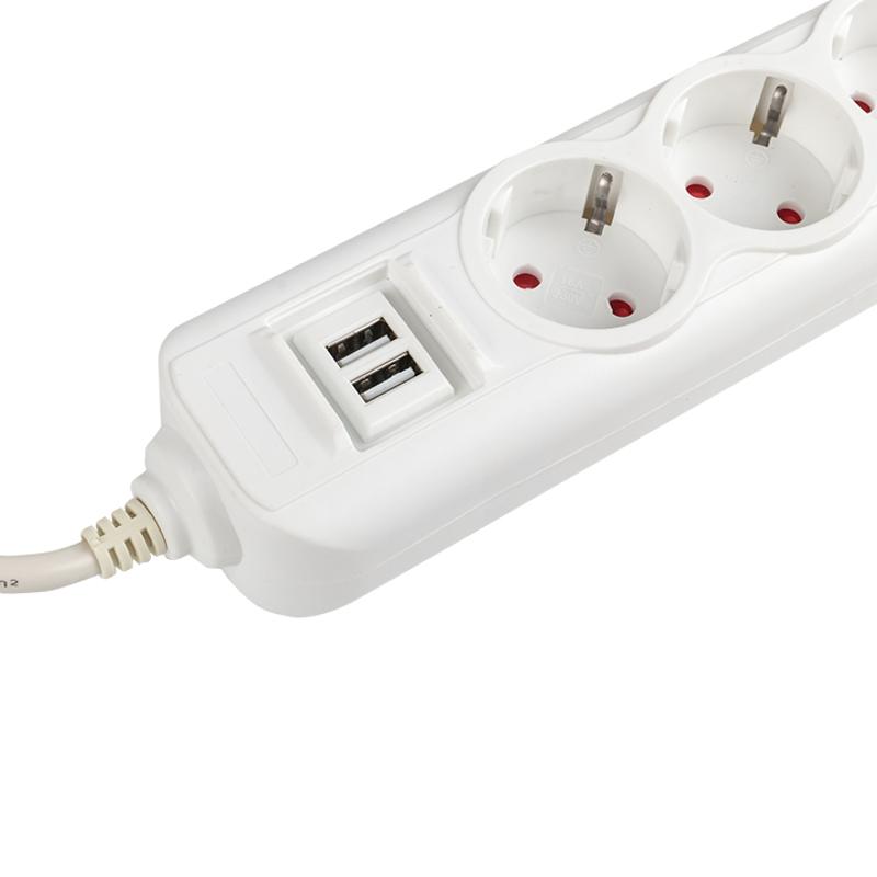 Удлинитель "Эксперт" 4 гнезда 5 метров 16А/3,5кВт с 2 USB 2,1А ПВС 3х1 | UBA16-2USB-4-05i | EKF — миниатюра 5
