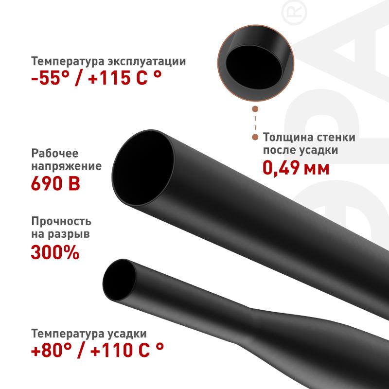 Термоусадочная трубка ЭРА NO-224-446 ТТУ нг-LS 12/6 чёрная в отрезках по 1 м 25 шт | Б0067683 | ЭРА — миниатюра 5