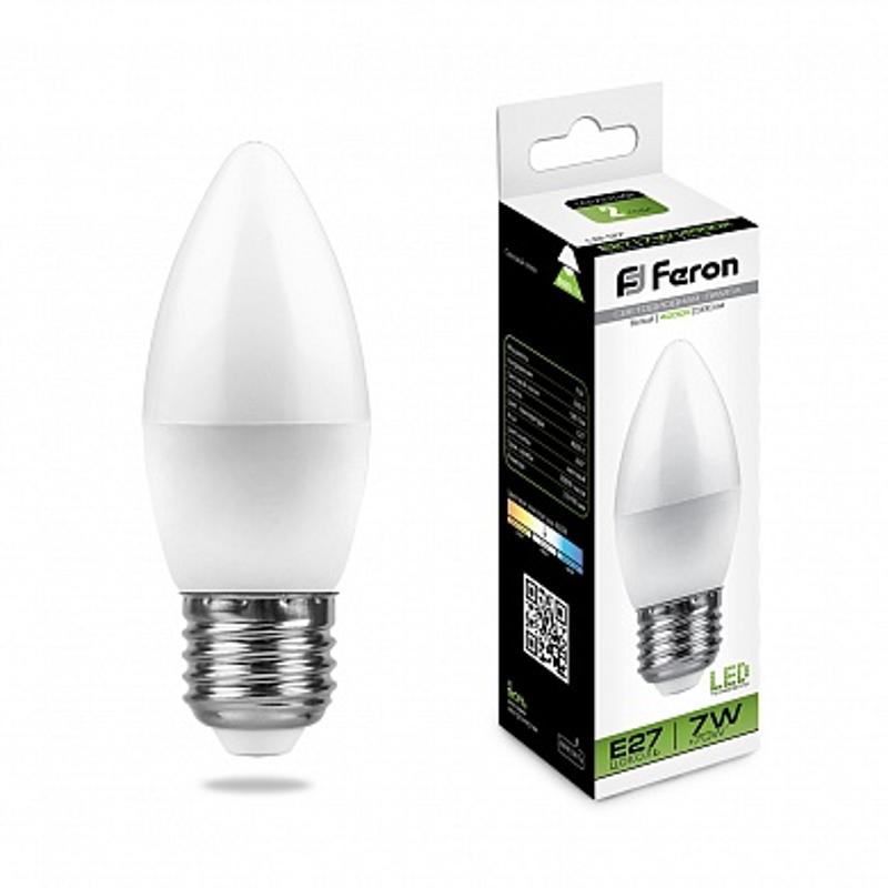 Лампа светодиодная LB-97 (7W) 230V E27 4000K свеча | 25759 | FERON — миниатюра 1