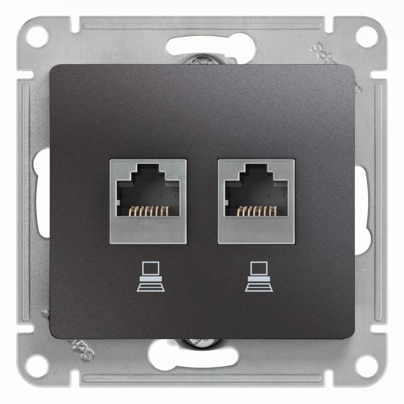 Glossa Графит Розетка 2-ая компьютерная RJ45+RJ45, кат.5E | GSL001385KK | SE — Systeme Electric