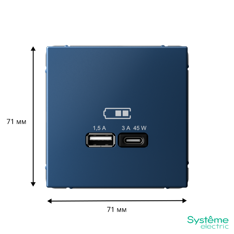 ArtGallery Аквамарин Розетка USB A + тип-C 45Вт высокоскор.заряд. QC, PD, механизм | GAL001129 | SE — миниатюра 3