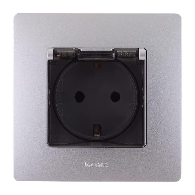Розетка с заземлением IP44 - Legrand Etika - со штор с защ кр 16А 250В безвинтовые зажимы - алюминий — миниатюра 6