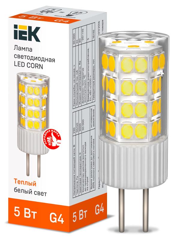 Лампа светодиодная CORN капсула 5Вт 230В 3000К керамика G4  | LLE-CORN-5-230-30-G4 | IEK — IEK (ИЭК)