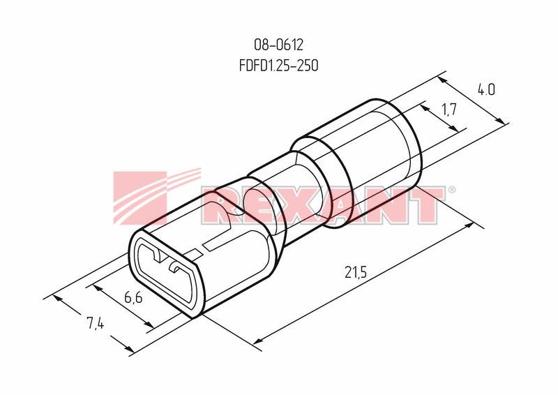 Клемма плоская полностью изолированная гнездо 6.6 мм 0.5-1.5 мм² (РППи-м 1.5-(6.3)) | 08-0612 | REXANT — миниатюра 4