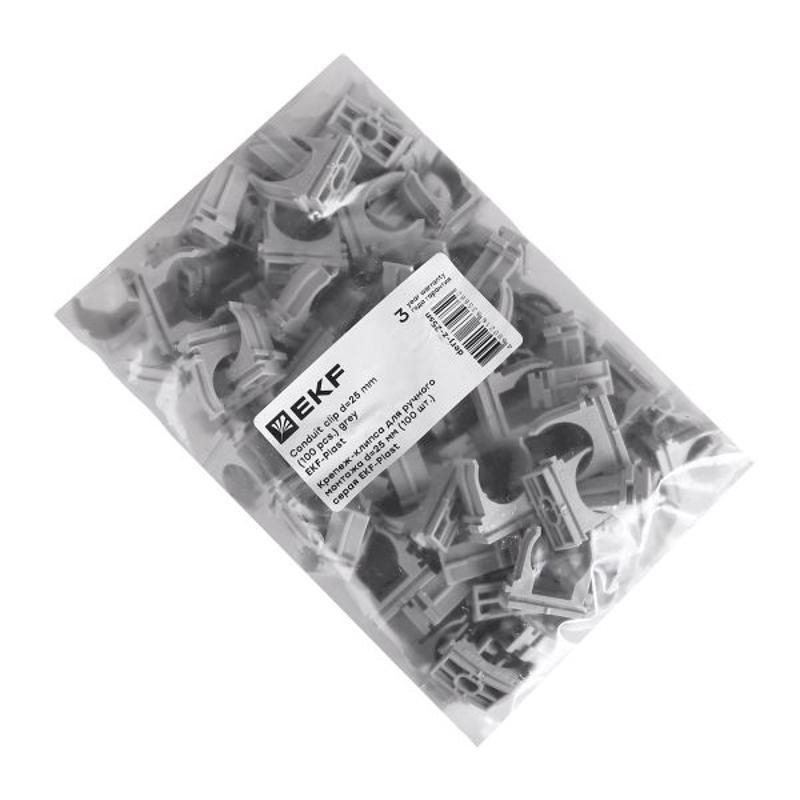 Крепеж-клипса для ручного монтажа d25 мм (100 шт) серая -Plast| derj-z-25sn | EKF — миниатюра 6