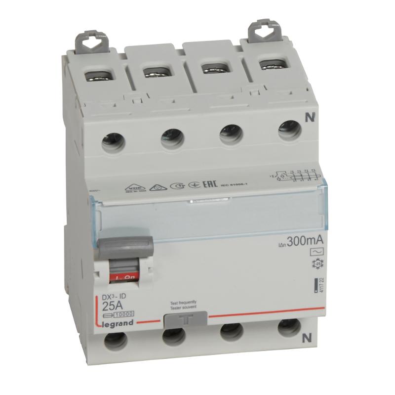 Выключатель дифференциальный (УЗО) DX3-ID 4п 25А 300мА тип AC | 411722 | Legrand — Legrand