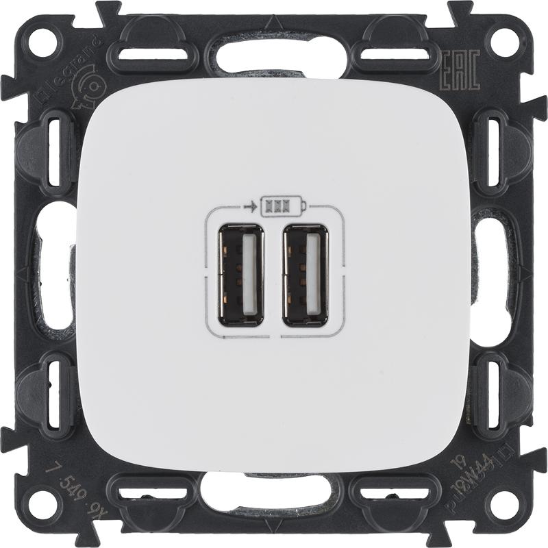 Valena ALLURE Белый Розетка 2-ая USB 240В/5В 1500мА (с лицевой панелью) — миниатюра 8