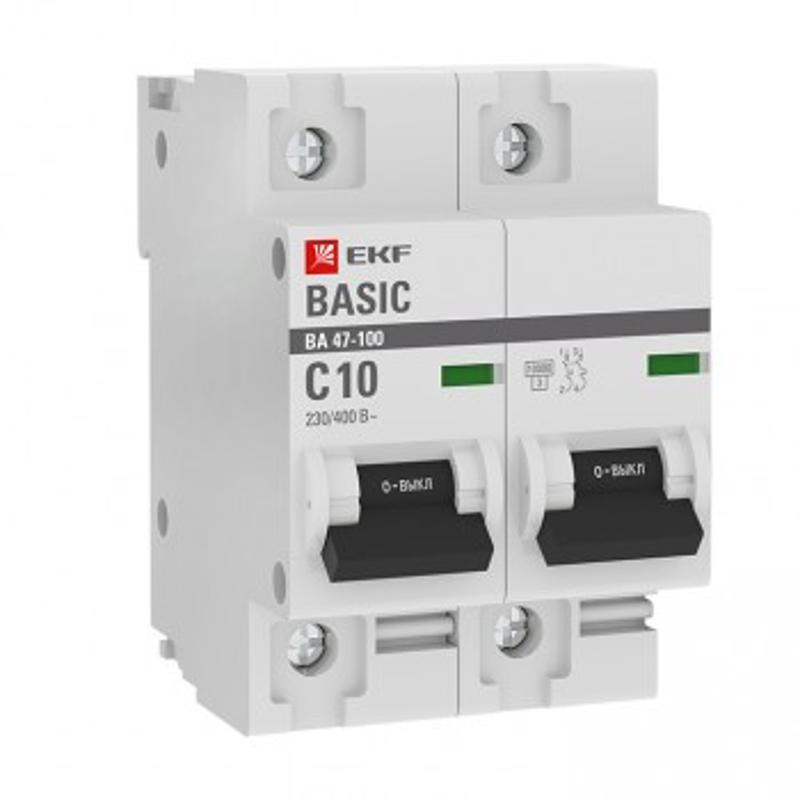 Выключатель автоматический двухполюсный 2P 10А (C) 10kA ВА 47-100 EKF Basic | mcb47100-2-10C-bas | EKF — EKF