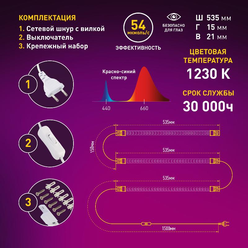 Светильник светодиодный для растений FITO-3х10W-LINE-RB90 (40) | Б0050924 | ЭРА — миниатюра 2