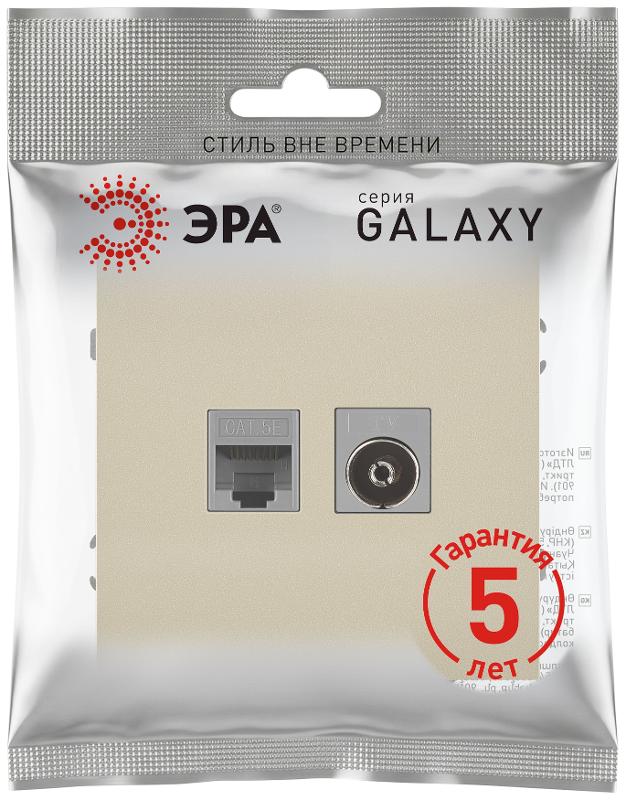 Розетка Galaxy 15-3110-04 комбинированная RJ45+TV IP20 шампань | Б0070782 | ЭРА — миниатюра 3