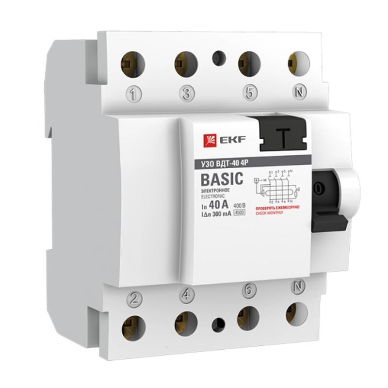 Выключатель дифференциальный (УЗО) ВД-40 4P 40А/300мА (электронное) Basic|elcb-4-40-300e-sim|EKF — EKF