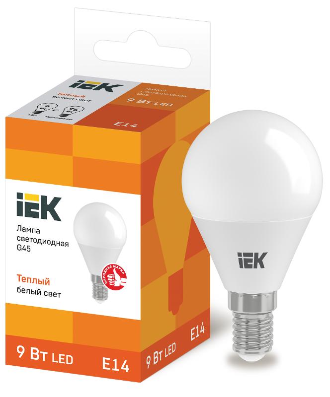 Лампа светодиодная LED 9Вт 230В 3000К E14 шар | LLE-G45-9-230-30-E14 | IEK — IEK (ИЭК)