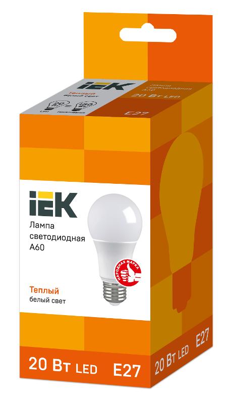 Лампа светодиодная LED 20Вт Е27 220В 3000К A60 груша | LLE-A60-20-230-30-E27 | IEK — миниатюра 3