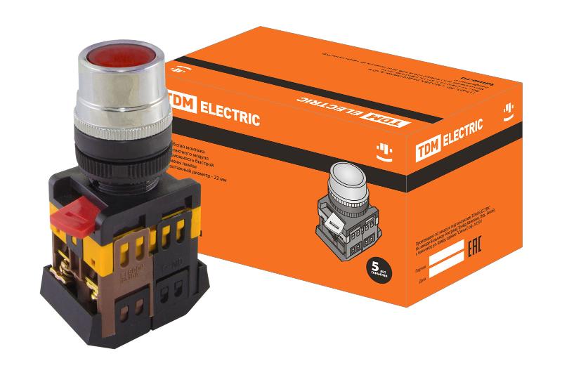 Кнопка ABLF-22 красный d22мм неон/230В 1з+1р  | SQ0704-0001 | TDM — TDM ELECTRIC