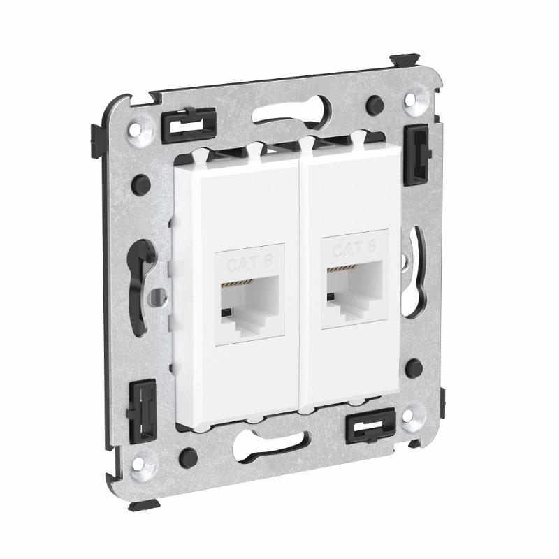 Компьютерная розетка RJ-45 без шторки в стену, кат.6 двойная, "Avanti", "Белое облако" | 4400694 | DKC — миниатюра 2