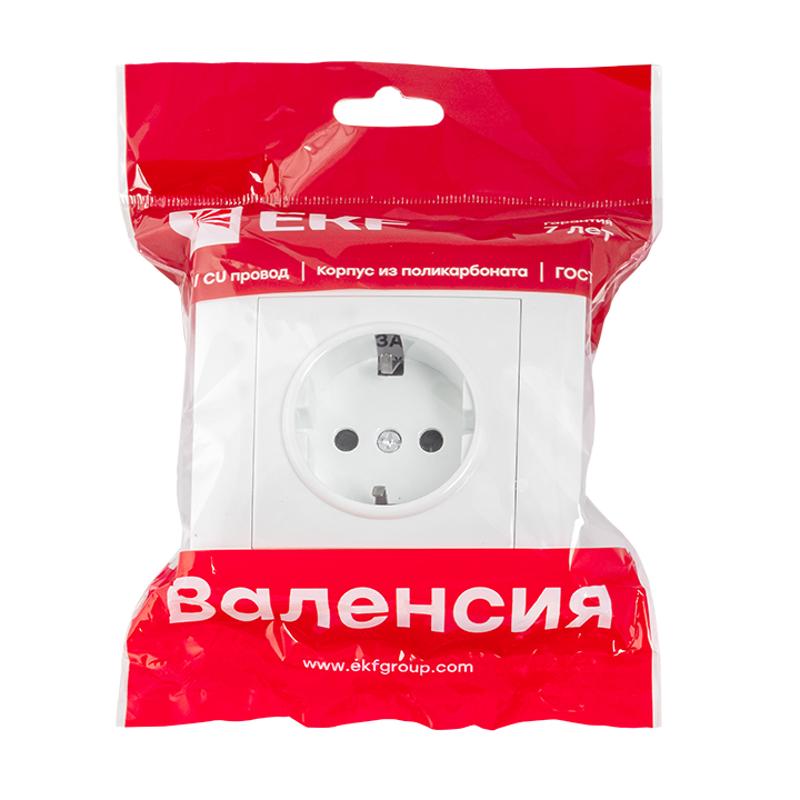 Валенсия розетка 1-местная с/з 16А белая с защ. штор. EKF PROxima |  EWR16-028-10 |  EKF — миниатюра 2