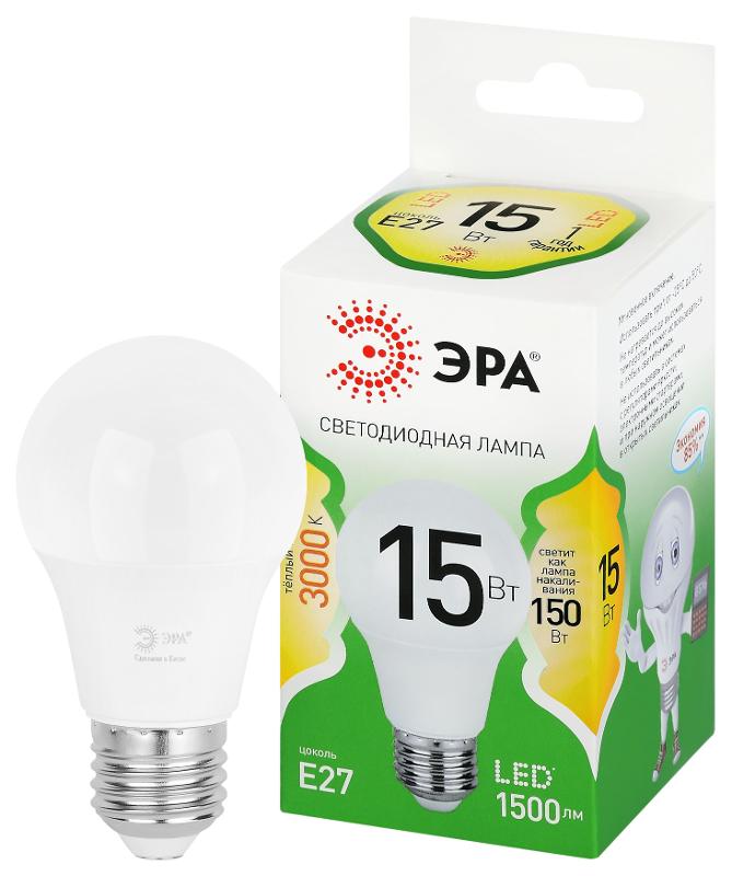 Лампа светодиодная  GREEN LINE LED A60-15W-830-E27 GL E27 15 Вт груша теплый свет | Б0067112 | ЭРА — ЭРА (Энергия света)