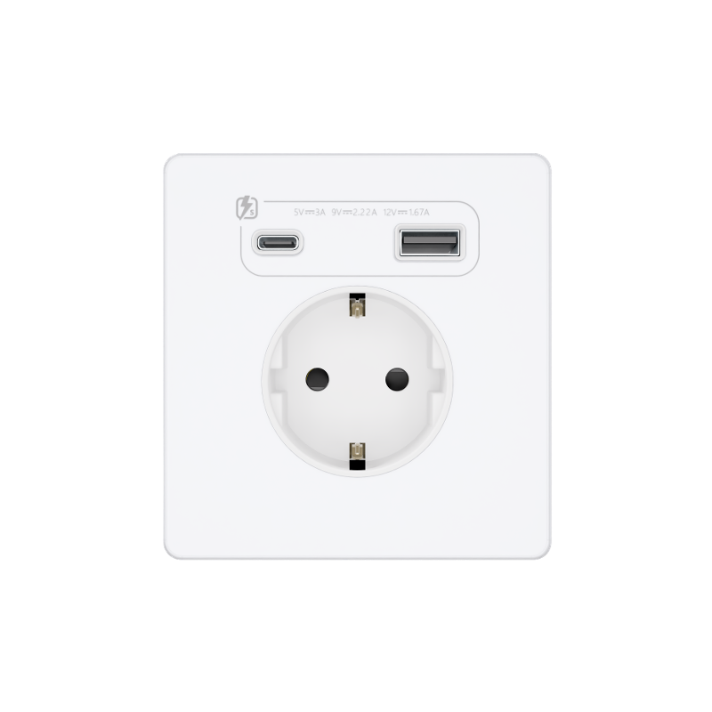 Systeme Infinity, Розетка С/У с ЗК и зар.устр.USB А+С 20Вт (250В, 16А, защит.шторки), Арктический лед — миниатюра 2
