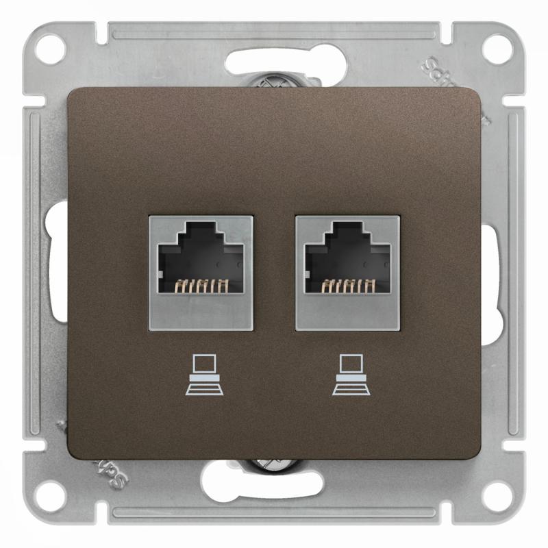 Glossa Шоколад Розетка 2-ая компьютерная RJ45+RJ45, кат.5E | GSL000885KK | SE — Systeme Electric