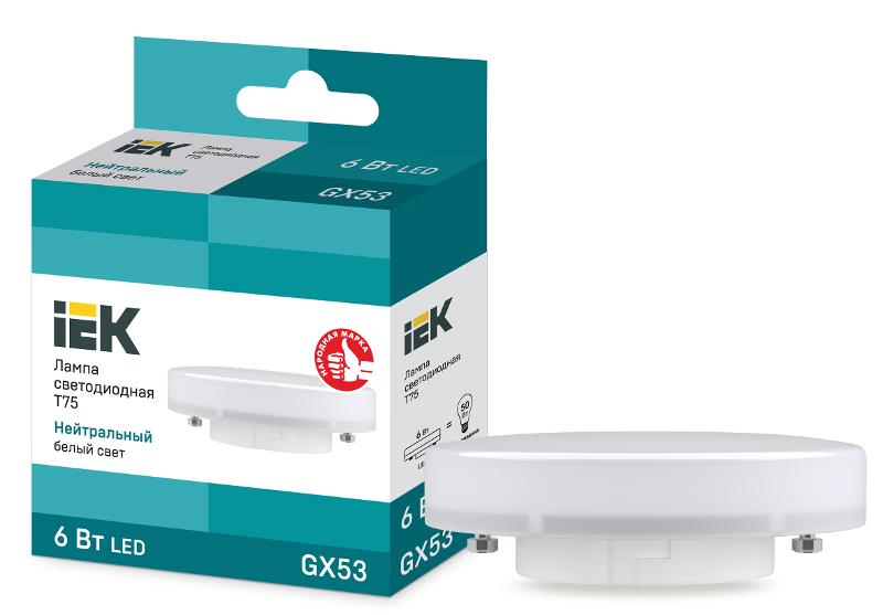 Лампа светодиодная LED 6Вт GX53 220В 4000К T75 таблетка | LLE-T80-6-230-40-GX53 | IEK — IEK (ИЭК)