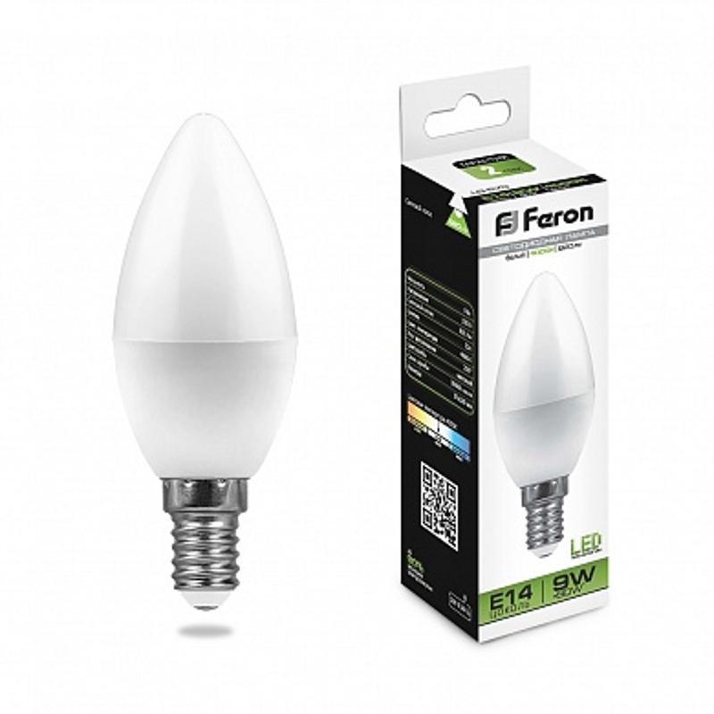 Лампа светодиодная LB-570 (9W) 230V E14 4000K свеча | 25799 | FERON — миниатюра 1