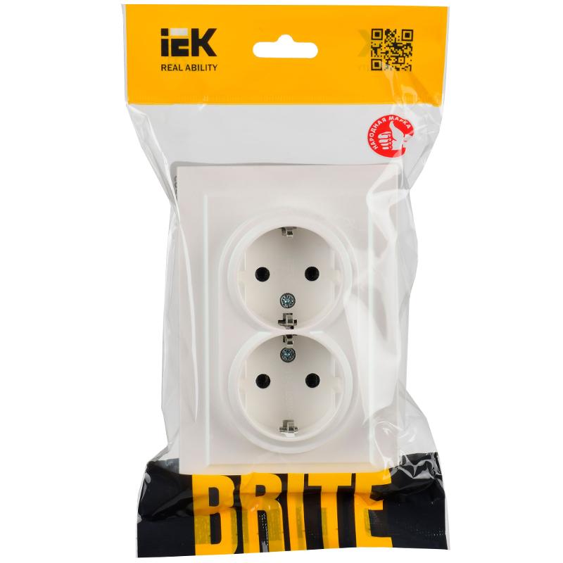 BRITE Розетка 2-ая с заземлением без шторок 16А в сборе РС12-3-БрЖ жемчужный  | BR-R21-16-K36-F | IEK — миниатюра 7