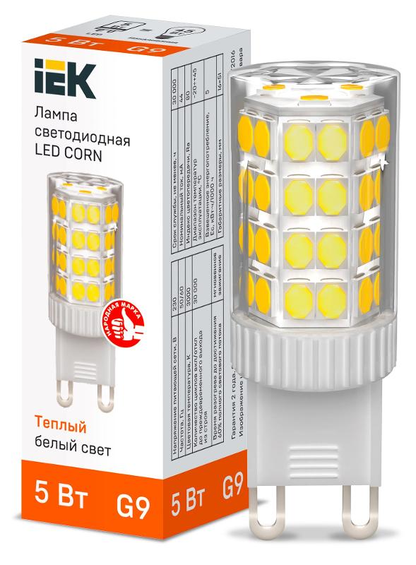 Лампа светодиодная CORN капсула 5Вт 230В 3000К керамика G9 IEK | LLE-CORN-5-230-30-G9 | IEK — IEK (ИЭК)