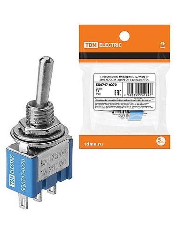 Переключатель-тумблер MTS-102 Micro 1P 250В AC/DC 3А (3c) ON-ON с фиксацией  | SQ0747-0270 | TDM — фото 1 | Sento