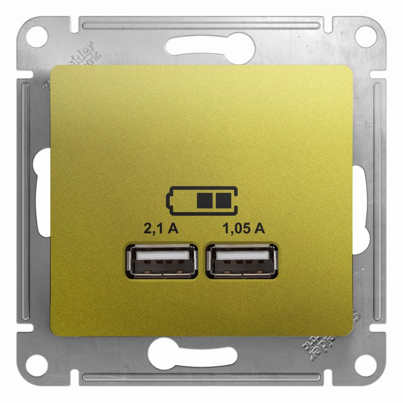 Glossa Фисташковый USB Розетка, 5В/2100мА, 2х5В/1050мА, механизм | GSL001033 | SE — Systeme Electric