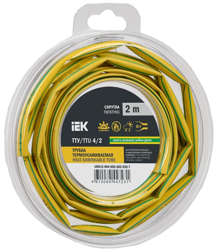 Трубка термоусадочная ТТУ нг-LS 4/2 жел-зел. (2м/упак) IEK | UDR12-004-002-002-K52-T | IEK — IEK (ИЭК)