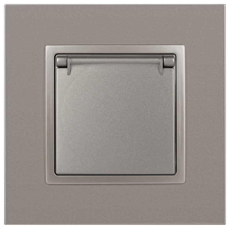 Розетка Elegance 14-2103-16 с заземлением со шторками с крышкой, 16А-250В, титан | Б0065811 | ЭРА — миниатюра 3