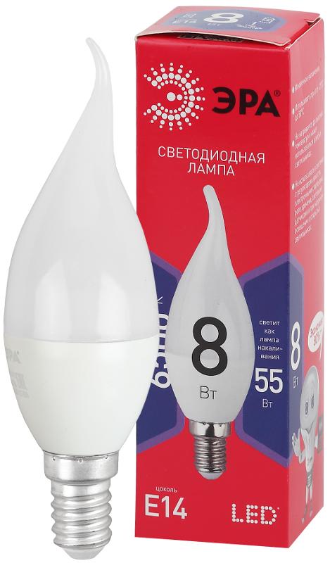 Лампа светодиодная RED LINE LED BXS-8W-865-E14 R E14 / Е14 8Вт свеча на ветру холодный дневной свет | Б0045345 | ЭРА — миниатюра 1