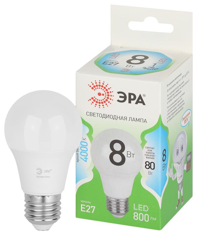 Лампа светодиодная  GREEN LINE LED A60-8W-840-E27 GL E27 8 Вт груша яркий белый свет | Б0067139 | ЭРА — миниатюра 1