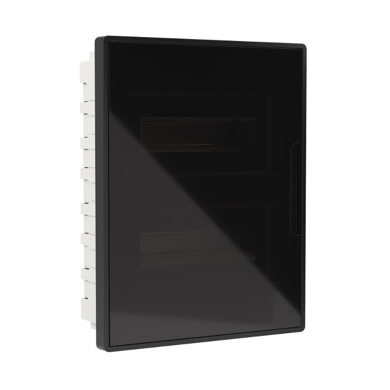 Щиток 24 мод встраиваемый Фрейм (FRAME), черный, с тонир. дв., с 4  шинами PEN (2шт на 8 отв. и 2шт на 6 отв.) | F24B1BD | DKC — миниатюра 1