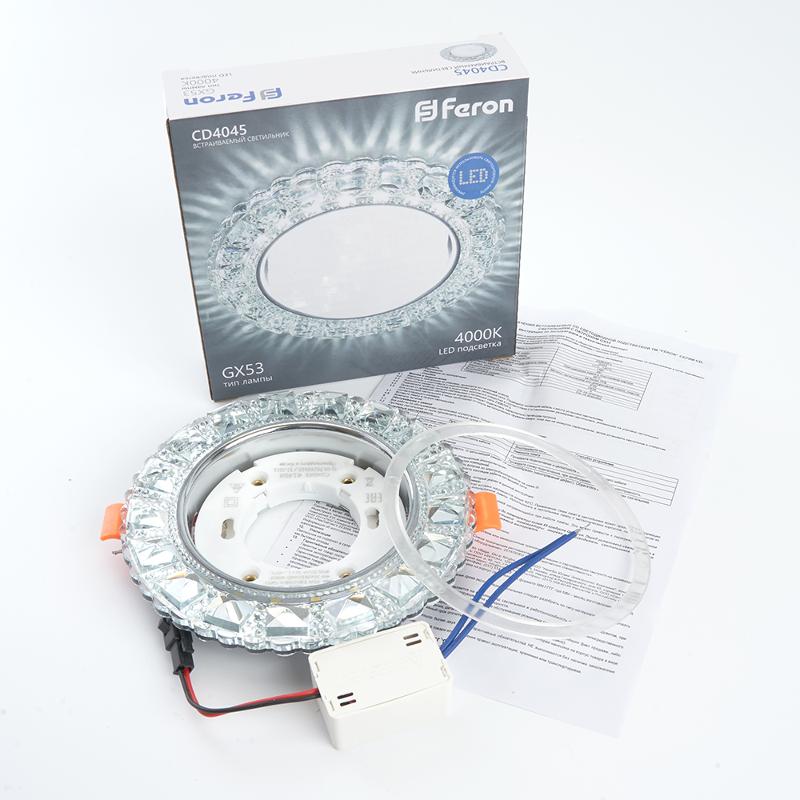 Светильник точечный встраиваемый декоративный CD4045 20LED*2835 SMD 4000K, 15W GX53, без лампы, прозрачный, хром | 41408 | Feron — миниатюра 7