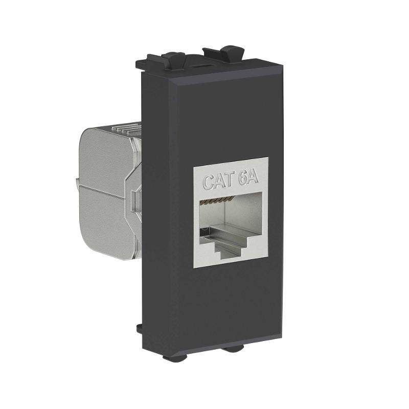 Компьютерная розетка RJ-45 без шторки модульная, кат.6А экранированная, "Avanti", "Черный матовый", 1 модуль | 4412771 | DKC — миниатюра 2