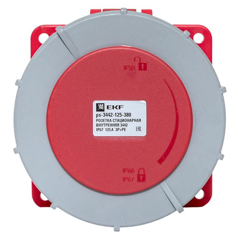 Розетка стационарная внутренняя 3442 3Р+РЕ 125А 380В IP67 EKF PROxima | ps-3442-125-380 | EKF — миниатюра 2