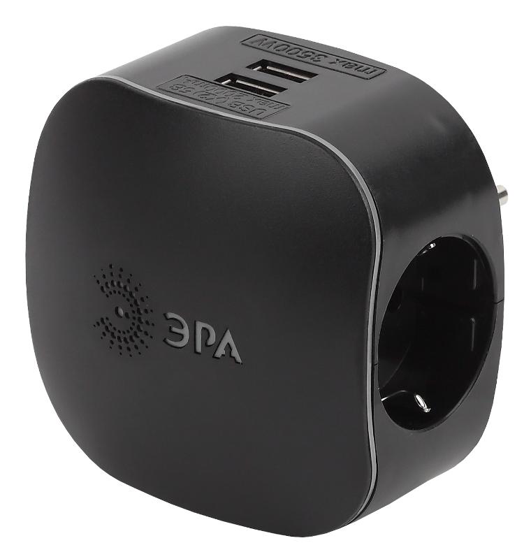 Тройник SP-3e-USB-BLACK 3гн 220V + 2xUSB 2100mA, c заземл, со шт (черный) | Б0046364 | ЭРА — ЭРА (Энергия света)