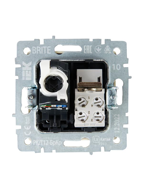 BRITE Розетка двойная RJ11+RJ45 кат.5E РК/Т12-БрКр бежевый | BR-KT20-O-1-K10 | IEK — миниатюра 4