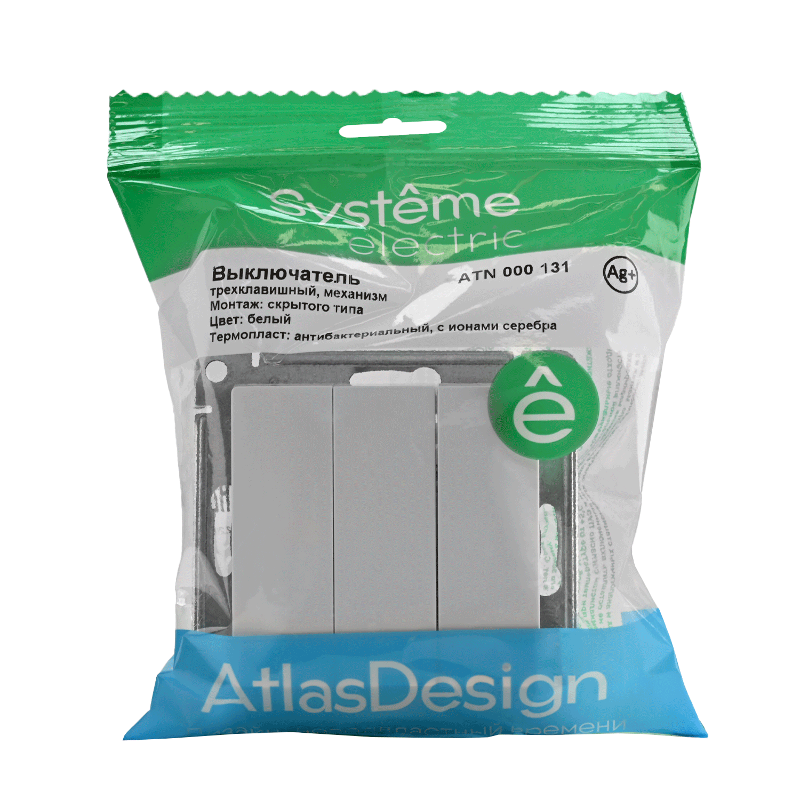 AtlasDesign Белый Выключатель 3-клавишный сх.1+1+1, 10АХ, механизм | ATN000131 | SE — миниатюра 6