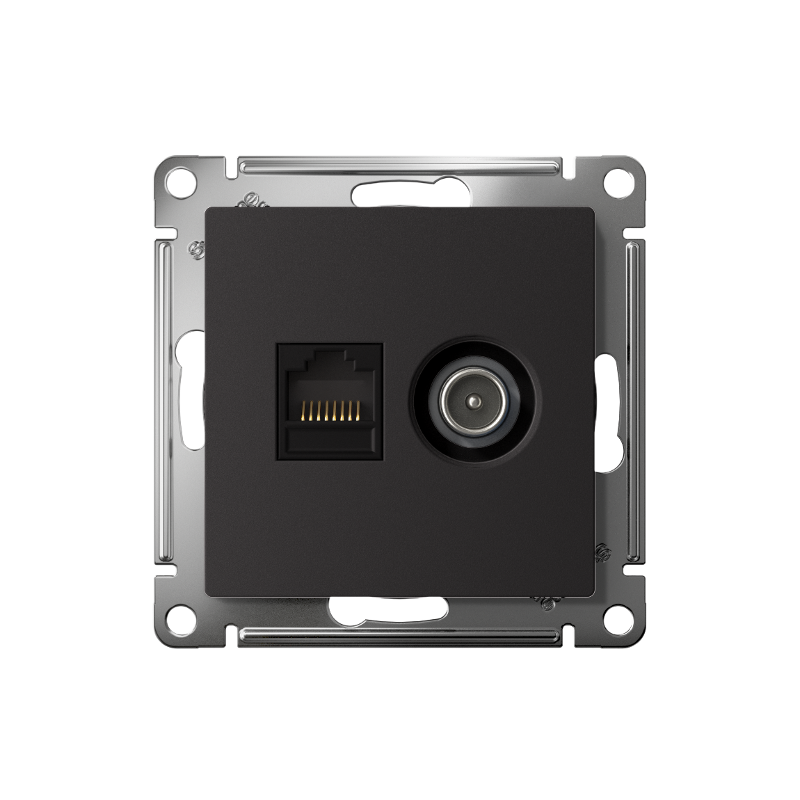 AtlasDesign Карбон Розетка 2-ая комп+TV, RJ45+TV, кат.5E, механизм | ATN001089 | SE — миниатюра 2